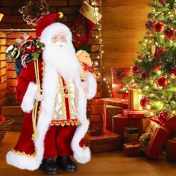 "Uten 17"" Santa Claus Decorations, Christmas Standing Figurine Ornaments with Gifts Bag and Small Bear for New Year Christmas Decoration Navidad Natal Gifts"
