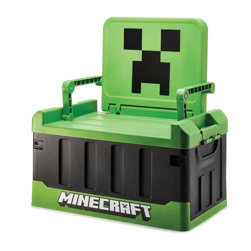 Numskull Minecraft 2-in-1 Toy Storage Box & Folding Chair - Gaming Accessory Organizer with lid and handles for Family Rooms, Official Minecraft Merchandise