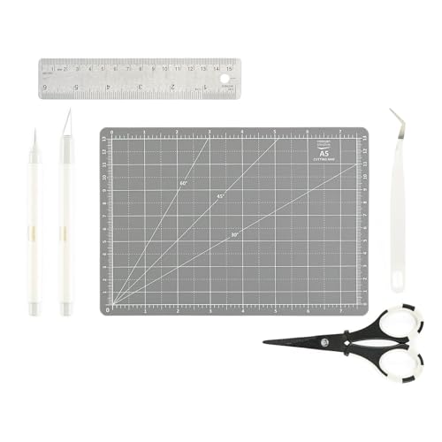 Vaessen Creative Craft Tool Set - 6 pcs - Hobby Cutting Supplies - Incl. A5 cutting mat, Craft knife, Precision scissors, Tweezers & ruler, For card making, Scrapbooking, Sewing & Model making