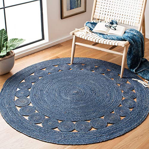 Safavieh Natural Fiber Rug for Living Room, Dining Room, Bedroom - Natural Fiber Collection, Short Pile, in Navy, 201 X 201 cm