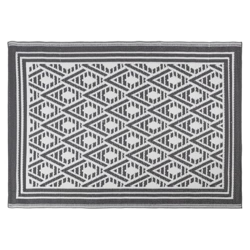 JVL Lightweight Reversible Outdoor Rug – Geometric Pattern, Plastic Woven, Indoor & Outdoor Patio, Balcony, Deck, Waterproof, Weather Resistant, 150x210cm