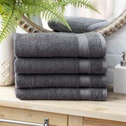 Welhome Basic 100% Cotton Towel (Charcoal Grey)- Set of 4 Bath Towels - Quick Dry - Absorbent - Soft - 434 GSM - Machine Washable