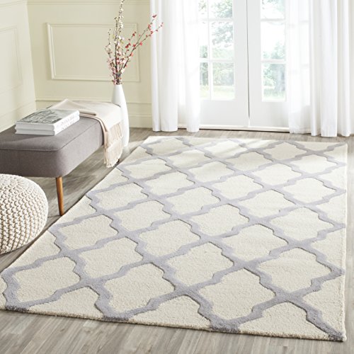 Safavieh Trellis Indoor Hand Tufted Rectangle Area Rug, Cambridge Collection, CAM121, in Ivory / Silver, 122 X 183 cm for Living Room, Bedroom or Any Indoor Space