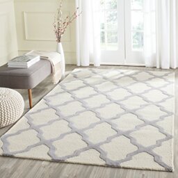 Safavieh Trellis Indoor Hand Tufted Rectangle Area Rug, Cambridge Collection, CAM121, in Ivory / Silver, 122 X 183 cm for Living Room, Bedroom or Any Indoor Space