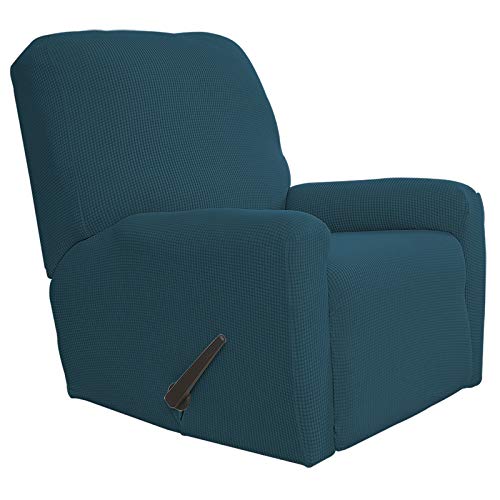 Easy-Going Recliner Stretch Sofa Slipcover Sofa Cover 4-Pieces Furniture Protector Couch Soft with Elastic Bottom Kids Spandex Jacquard Fabric Small Checks(Recliner,Deep Teal)