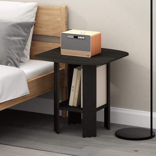 Furinno TIDUR Night Stand, Open Shelf Design Nightstand with Storage Shelf, Round Corner Bedside Table, End Table, Side Table, for Bedroom, Living Room, Espresso