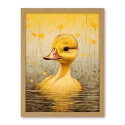 Artery8 Yellow Duckling Kids Bedroom Baby Nursery Calm Elegant Artwork Framed Wall Art Print 18X24 Inch