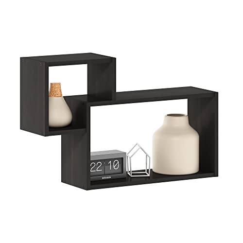 Furinno ROSSI Floating Shelves for Wall Set of 2, Interweave Cube Wall Shelf, Floating Shelf, Wall Mounted Shelves, for Bathroom, Bedroom, Living Room, Espresso