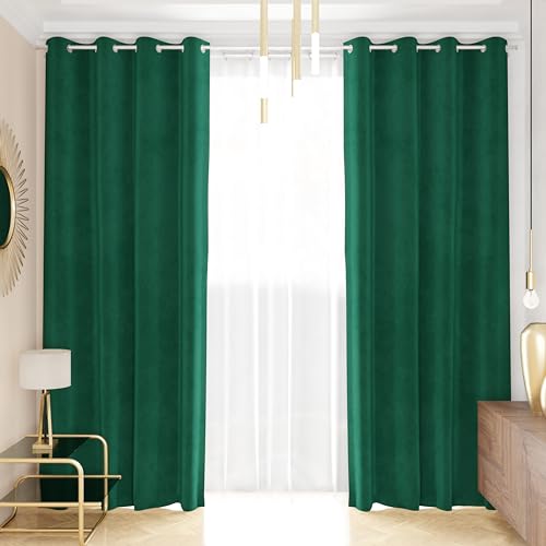 PETTI Artigiani Italiani - Velvet Curtains with Panels for Interior with Rings 2 Pieces 140 x 280 cm, Velvet Curtain for Bedroom and Living Room, Blackout and Modern, Emerald, 100% Made in Italy