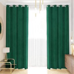 PETTI Artigiani Italiani - Velvet Curtains with Panels for Interior with Rings 2 Pieces 140 x 280 cm, Velvet Curtain for Bedroom and Living Room, Blackout and Modern, Emerald, 100% Made in Italy