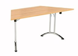 Office Hippo Folding Table, Sturdy Trapezoidal Computer Table Desk, Work Table For Home Office, Versatile Foldable Table For Meeting Room or Boardroom, 5 Year Guarantee - Beech/Chrome