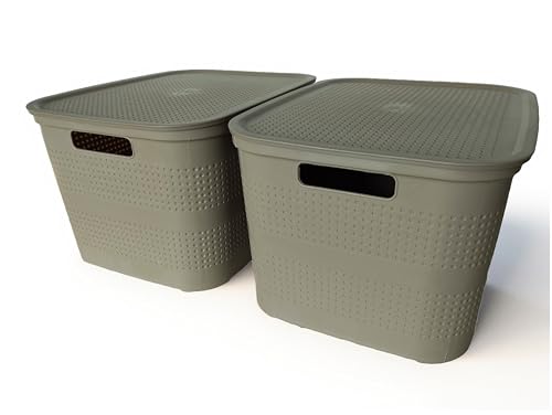 Ecoplast - Set of 2 Cappuccino Large Multipurpose Storage Containers with Lid and Separator - Space-Saving Storage Organizer Box for Cabinets, Storage Rooms and Offices