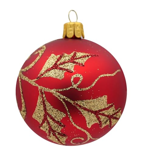 Ornex Set of 3 Diameter Hand-Blown Glass Baubles for Christmas Tree Decoration, Red, Gold, 3 sfere Ø 7 cm