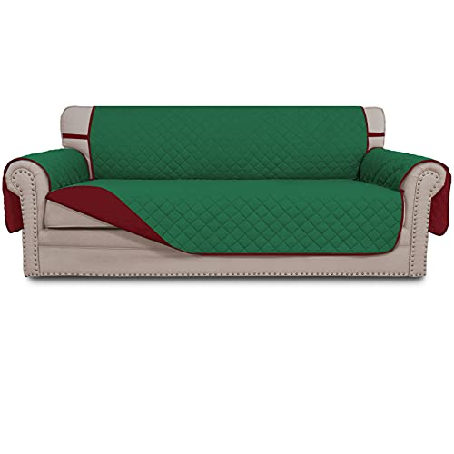 Easy-Going Sofa Slipcover Reversible Oversized Sofa Cover Water Resistant Couch Cover with Foam Sticks Elastic Straps Furniture Protector for Pets Children Dog (Oversized Sofa, Green/Christmas Red)