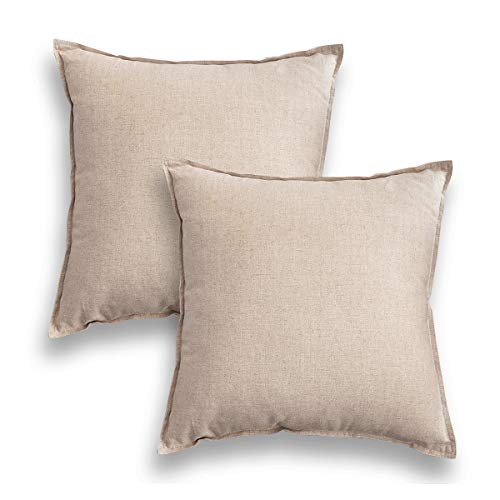 "Jeanerlor Set of 2 20""x20"" Yellow Pillowcase with Zipper Cousion Cover Decor Cotton Linen to Embellish Students' Dormitory/Study Room/House/Office,(50 x 50cm), Light Linen"