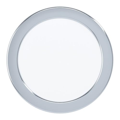 Eglo LED recessed Spotlight Fueva 5, Ø16.6 cm, Steel and Plastic Diffuser, LED Downlight in Chrome, White, Flat Bathroom Spotlight, Shallow Depth 26 mm, Warm White, IP44