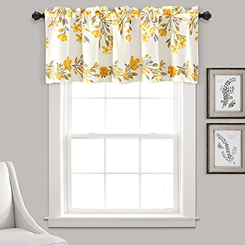 "Lush Decor Tanisha Room Darkening Window Curtain Valance, 18"" L x 52"" W, Yellow & Gray"
