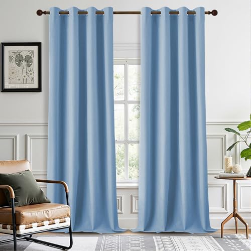 DONREN 100% Blackout Curtains 108 Inches Long Thermal Insulated, Soft Linen Grommet Blackout Drapes for Bedroom, 2 Panels 52Wx108L, Dusty Blue