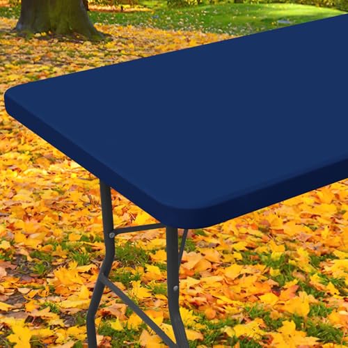 "Moosfor Picnic Spandex Table Cloth, Elastic Fitted Stretch Tablecloths for 6 Foot Rectangle Table, Washable Patio Table Cover for Dining, Camping, Banquet and Parties (Navy, 30""x72"")"