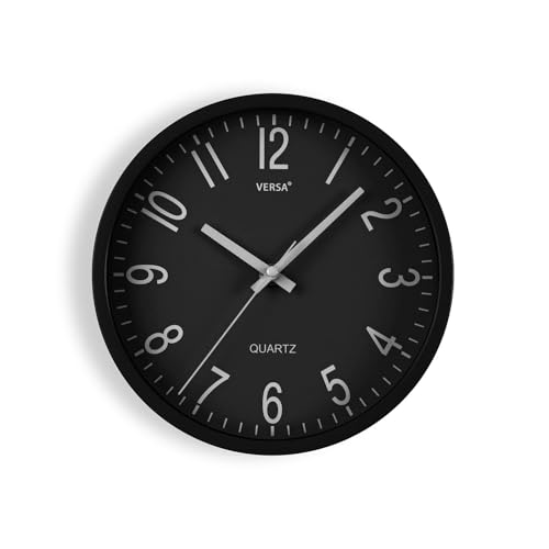 Versa Raven Silent and Decorative Wall Clock, for Kitchen, Living Room or Dining Room - Easy to Read, Measurements (H x L x W) 20 x 4.3 x 20 cm, Polypropylene, Black