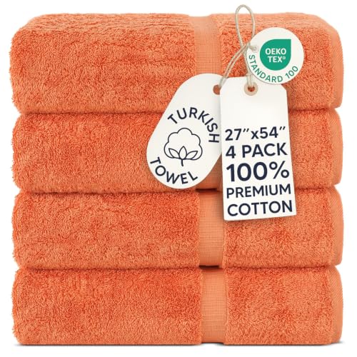 Chakir Turkish Linens - Hotel & Spa Quality 100% Cotton Premium Turkish Towels - Soft & Absorbent (4-Piece Bath Towels, Coral)