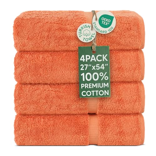 Chakir Turkish Linens - Hotel & Spa Quality 100% Cotton Premium Turkish Towels - Soft & Absorbent (4-Piece Bath Towels, Coral)