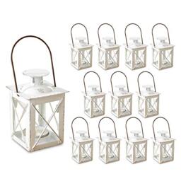 "Kate Aspen Decorative Lanterns - Set of 12 - Luminous Distressed Metal Lantern Candle Holders for Wedding, Home Decor and Party - 4.5"" H (6.5"" H with Handle) – White"