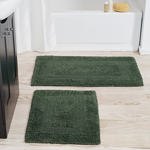 Lavish Home 2-Piece Cotton Bathroom Mat Set - Machine Washable Bath Mats for Bathroom, Kitchen, or Laundry Room (Green, 56 x 89 cm Rectangular)