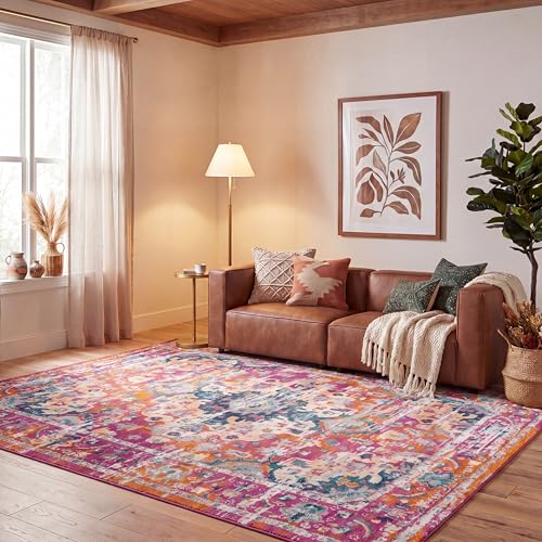 Safavieh Boho Rug for Living Room, Dining Room, Bedroom - Madison Collection, Short Pile, in Fuschia and Gold, 244 x 305 cm
