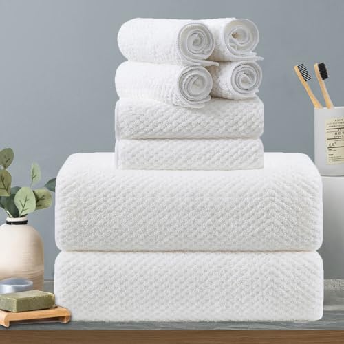 Hailea 8-Piece White Bath Towels Set, 600 GSM, Soft Luxury Microfiber, Oversized Multi-functional Bath Towel, Highly Absorbent Quick Dry Towel Collection for Bathroom, Hotel and Spa