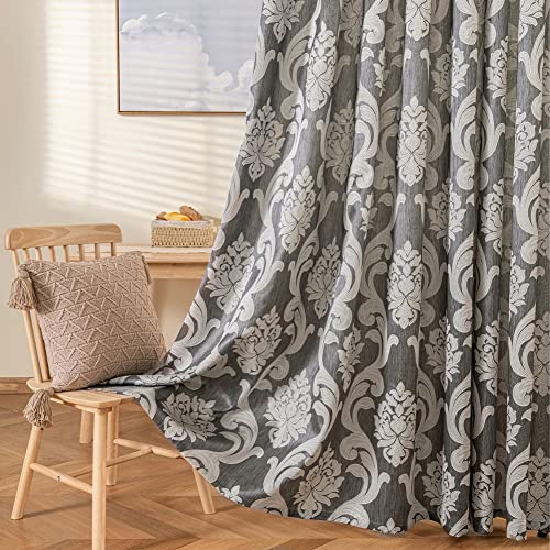 NAPEARL Damask Curtains for Living Room, Gothic Jacquard Curtain Drapes with Floral Pattern, Grey Curtains for Bedroom, 108 Inch Length, Set of 2 Panels, 52 x 108 Inches Each