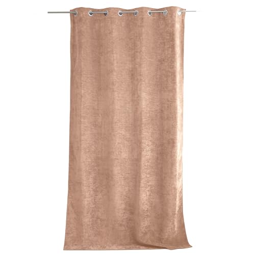 ED ENJOY HOME Thermal Blackout Curtain with Eyelets, Peach Pink, 140 x 260 cm, 100% Polyester, Velour, Fleece Lining, Velvet Collection