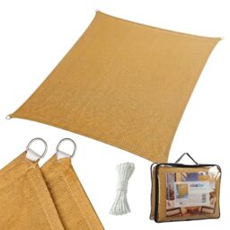 Relaxdays Shade Sail, 2x3 m, breathable HDPE, garden & balcony, with eyelets & ropes, rectangular, sand