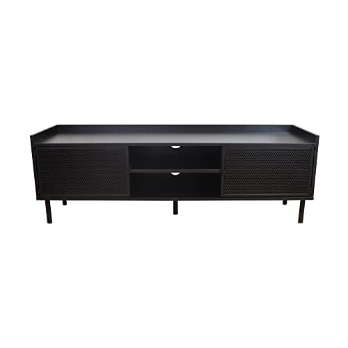 House and Homestyle Black Mesh Design 2 Door TV Television Storage Cabinet, H48cm x W140cm x D40cm
