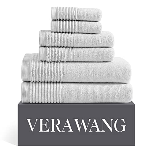 Vera Wang - Sculpted Pleat Collection - Towel Set-100% Cotton, Soft & Luxurious, Super Absorbent & Medium-Weight, 6pc, Grey