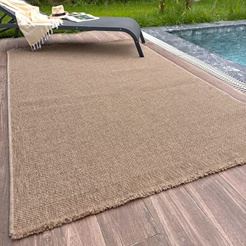 THE RUGS Nature Collection Outdoor Rug – Indoor/Outdoor Tona Border Area Rug for Patio, Deck, Garden, Kitchen, Bathroom or Living Room (Square Dots-Neutral, 200 x 290 cm)