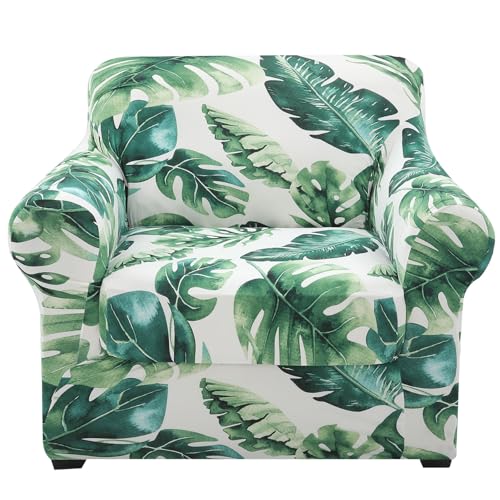hyha Couch Covers, Chair/Sofa Covers, Floral Pattern, Stretch, Printed, 2 Pieces, Armchair Slipcover, Separate Couch Cushion Covers, Furniture Protector for Dogs (Armchair, Monstera Deliciosa)