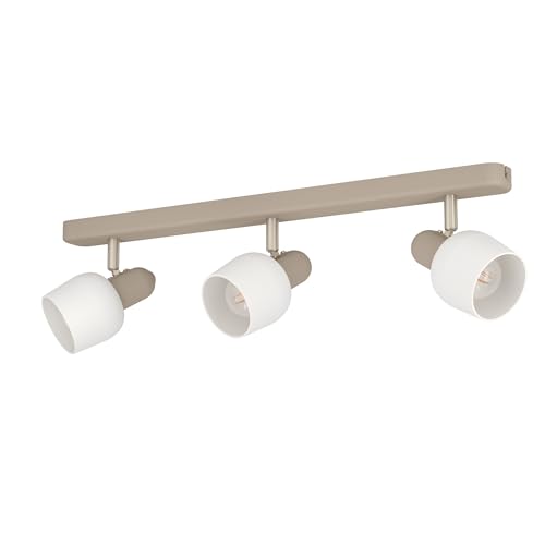 Eglo Ceiling Spotlight Corato, lamp with 3 Adjustable Spots, Metal Light in Sand and Silver, White Glass, E14 Socket