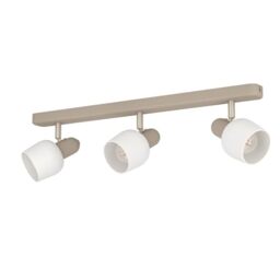 Eglo Ceiling Spotlight Corato, lamp with 3 Adjustable Spots, Metal Light in Sand and Silver, White Glass, E14 Socket