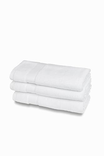 HH HERMET HOTELLERIE Set of 3 Bath Towels, 100% Cotton, 3 Guests/Bidet, Pack of 3, Size 40 x 60 cm, 550 g/m², Ideal for B&B and Hotel, Resistant to Frequent Washing, White, Luxury Line