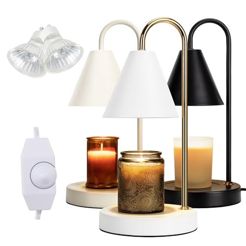 Aimoptg Candle Warmer Lamp,Electric Candle Warmer with Dimmable Light,Scented Wax Melter,No Smoke,Compatible with Various Jar,with 2 Light Bulbs,Home Decor-White