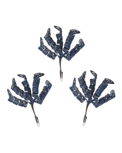 Set of 3 Navy Glitter Spiral Christmas Tree Picks, 18cm Sprays - 3 navy glitter spiral picks, 18cm Christmas tree sprays for wreaths, garlands, floral arrangements and festive displays