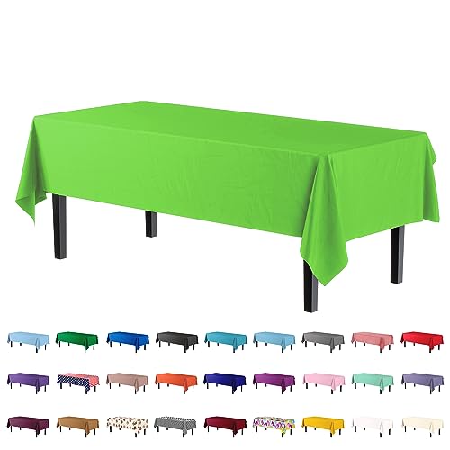 Party Solids 4-Pack Lime Green Plastic Table Cloth - 54In. x 108In. Reusable Tablecloth for Parties - Rectangle Tablecloth - Reusable Table Cloths for Parties - Plastic Table Cover for Picnics
