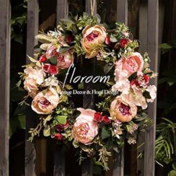 Artificial Peony Wreath for Front Door 15-16 Inch Wall Decor