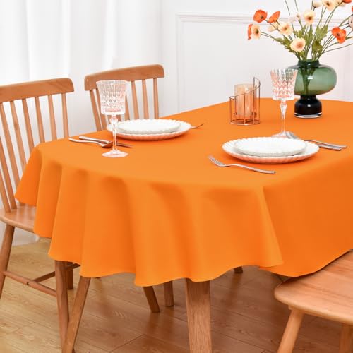 NEWISHER Orange Oval Tablecloth 60x102 inch, Heavy Duty Polyester Fabric Table Cloth, Reusable Washable Solid Table Cover for Dining, Kitchen, Party, Wedding, Indoor Outdoor Tabletop Decoration
