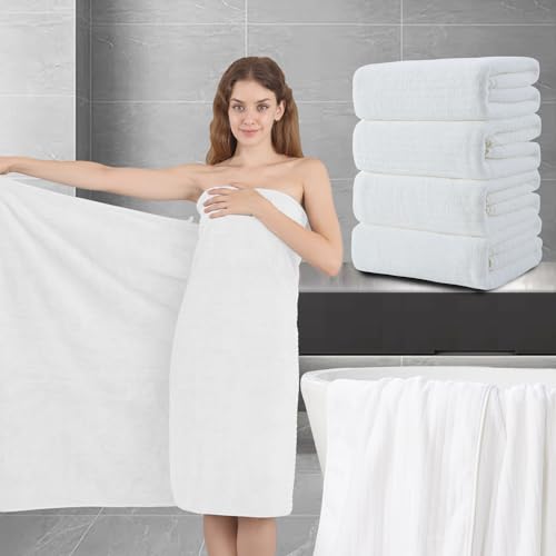 Extra Large Bath Sheet Set of 4,Ultra Soft Fluffy Towel,35???x 70???Oversized Bath Towel Set,Premium Microfiber Bathroom Towel Set Highly Absorbent Quick Dry Shower Towel for Bathroom,Hotel,Spa (White)