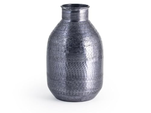 H&H Chennai Aluminium Vase Engraved with Texture, Blue, 19 x 33 cm
