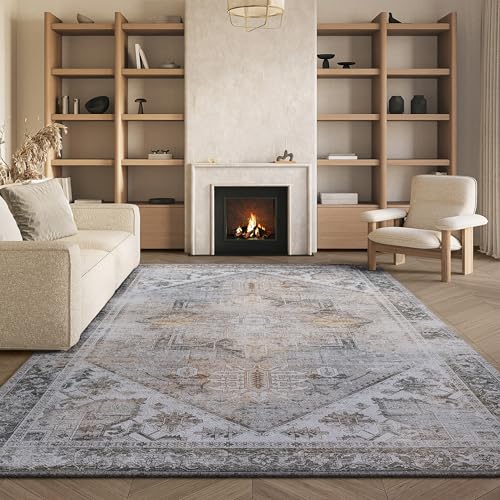 Safavieh Traditional Persian Rug Machine Washable Non Slip Ideal For High Traffic Areas Tucson Collection Short Pile Beige Grey 200x300cm