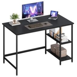 VASAGLE Computer Desk, Writing Desk with 2 Shelves on Left or Right, Work Table for Office Living Room, Steel Frame, Industrial, Ebony Black LWD047B16