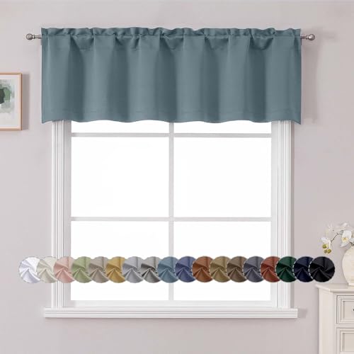 "Chyhomenyc White Valance for Window, Blackout Small Kitchen Curtain for Bedroom/Living Room, Rod Pocket Privacy Short Window Treatment Valance RV Bunk Panels, 60"" Wx14 L"